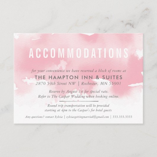 CARTE D'HÉBERGEMENT design aquarelle rose vif (Devant)