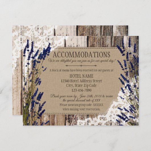 Carte d'hébergement en dentelle de bois rustique (Devant / Derrière)