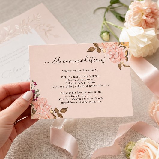 Carte d'hébergement Florale Or Rose