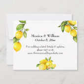 Carte d'hébergement Mariage aux citrons aquarelle (Dos)