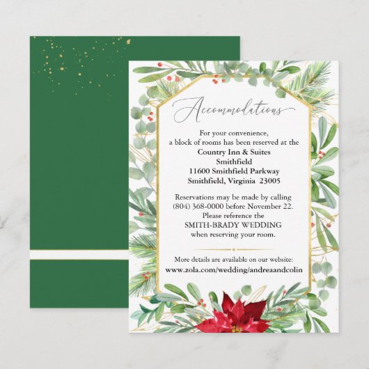 Carte d'hébergement Mariage de Noël Watercolor (Devant / Derrière)