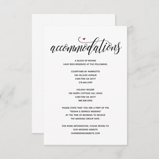 Carte d'hébergement mariage rustique moderne v1 (Devant / Derrière)