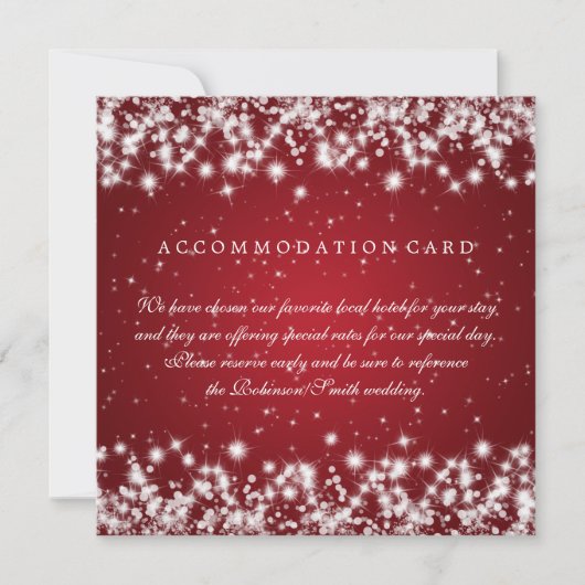 Carte d'hébergement Mariage Winter Sparkle Red (Devant)