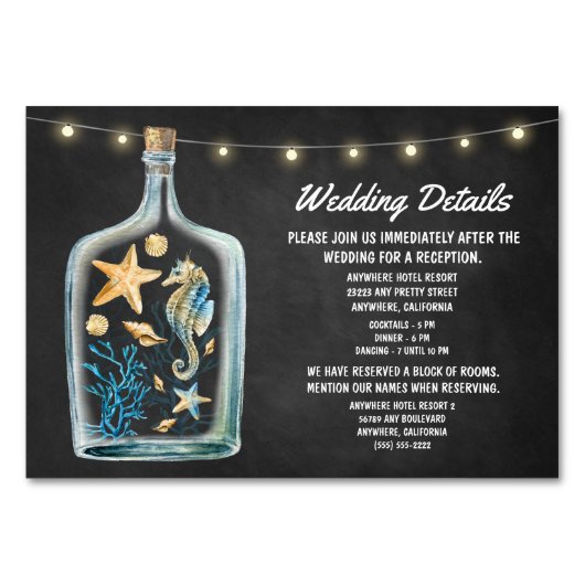 Carte d'hébergement Nautique Réception de mariage (Devant)