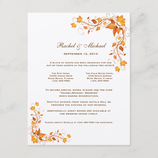 Carte d'hébergement pour Mariages de vacances d'au (Devant)