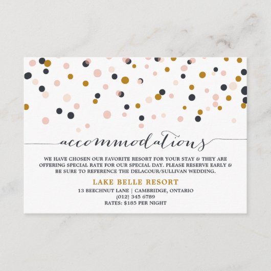 Carte d'hébergement pour points Confetti Rose & Or (Devant)