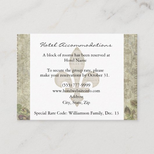 Carte d'hébergement vintage Rose Hotel (Devant)