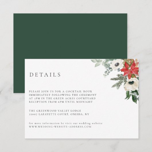 Carte d'hiver Botanique Floral Mariage Détails (Devant / Derrière)