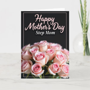 Carte d'hommage à maman avec des roses roses