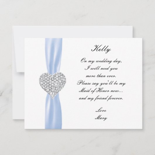 Carte d'honneur Diamond Heart Blue Mariage Maid Of (Devant)