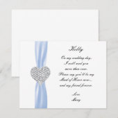 Carte d'honneur Diamond Heart Blue Mariage Maid Of (Devant / Derrière)