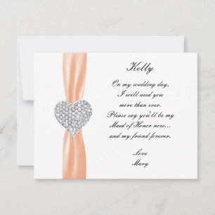 Carte d'honneur Diamond Heart Orange Mariage Maid 