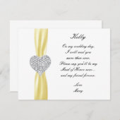 Carte d'honneur Mariage jaune Coeur diamant (Devant / Derrière)