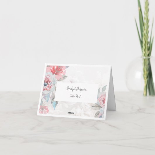 carte d'hôte du rose blanc à l'aquarelle fleurie (Dos)