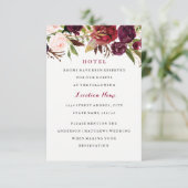 Carte d'hôtel de mariage floral rouge Bourgogne d' (Debout devant)