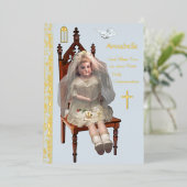Carte d'huile de première communion de poupée anti (Debout devant)