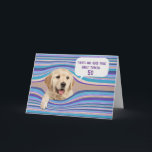 Carte d'Humour Golden Retriever 50th Birthday<br><div class="desc">Chien d'or récupérateur en arrière - plan rayé déformé pour l'humour de 50e anniversaire. L'âge d'anniversaire peut être modifié.</div>