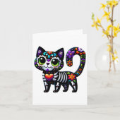Carte Dia De Los Muertos Cinco De Mayo Cat Crâne à sucre (Fleur jaune)