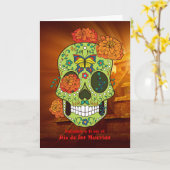 Carte Dia de los Muertos Crâne à sucre, Fleurs en Españo (Fleur jaune)