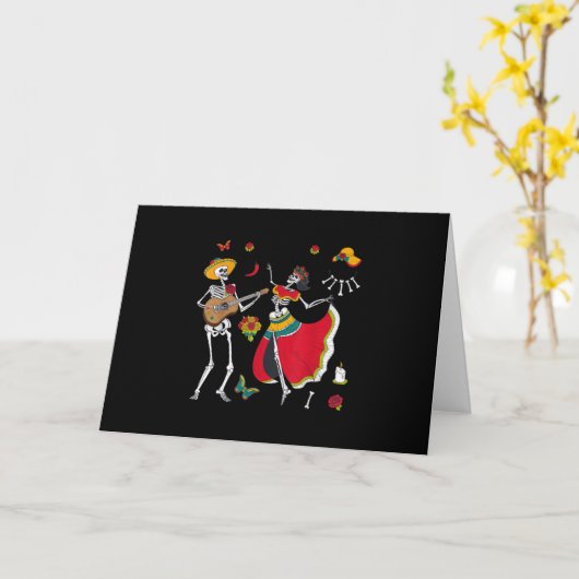 Carte Dia De los Muertos Jour des Morts 2020 Crâne Danse (Fleur jaune)
