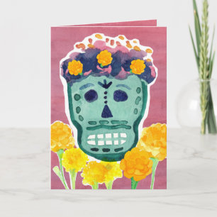 Carte Dia de los Muertos Jour des Morts Crâne Souci