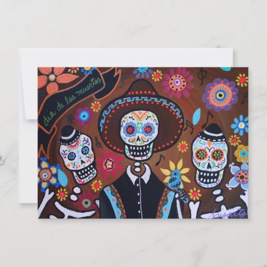Carte Dia de los Muertos Tres Amigos Mariachi (Devant)