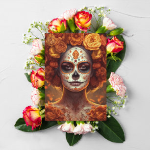 Carte Dia de los Muertos visage doré personnalisable