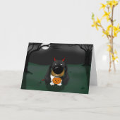 Carte Diable de Halloween de teckel (Fleur jaune)