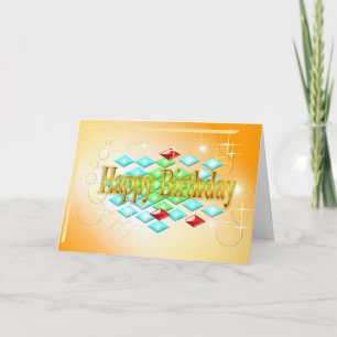 Carte diamants étoiles bulles en or et orange anniversai