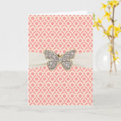 Carte Diamants Faux Rose Papillon Argent Anniversaire (Fleur jaune)