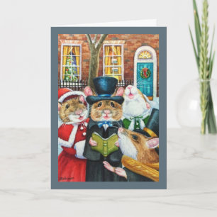Carte Dickens Christmas Caroling Mice Watercolor Art