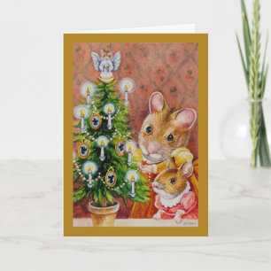 Carte Dickens Christmas Tree Trimming Souris Art