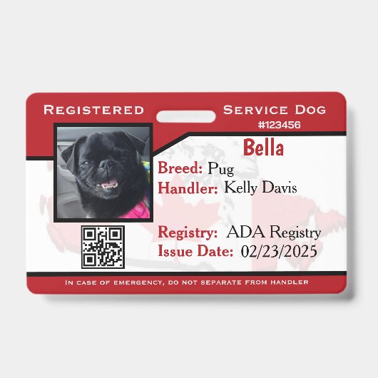 Carte d'identité Badge de chien de service rouge (Avant)