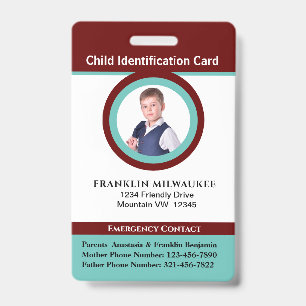 Carte d'identité Badge Photo Enfant Garçon Fille