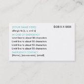 Carte d'identité d'alerte d'allergie/ICE (Dos)