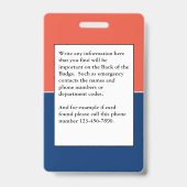 Carte d'identité de bénévole Badge personnalisé lo (Arrière)