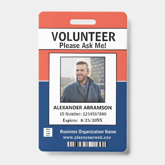 Carte d'identité de bénévole Badge personnalisé lo (Avant)