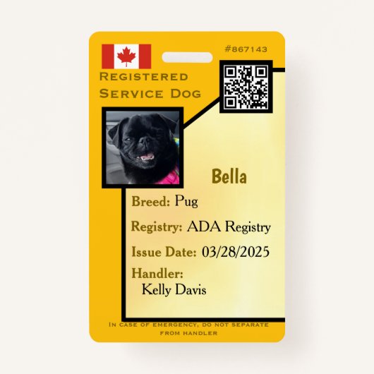 Carte d'identité de chien de service Badge vertica (Devant)