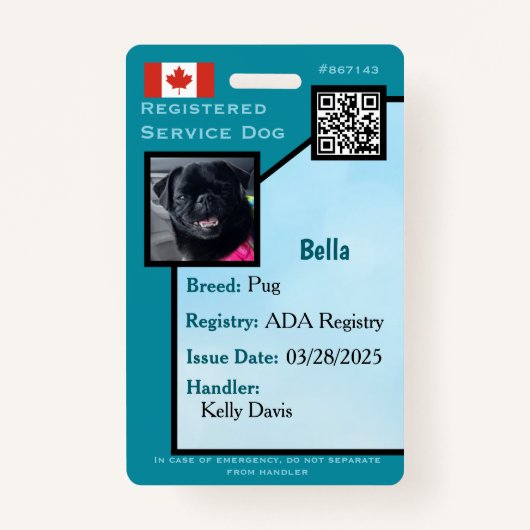 Carte d'identité de chien de service Badge vertica (Devant)