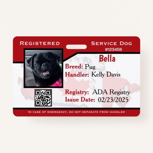 Carte d'identité de chien de service rouge Badge (Devant)