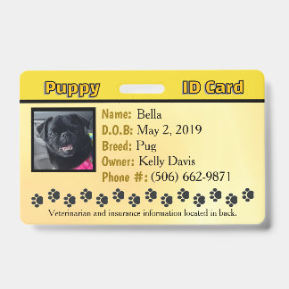 Carte d'identité de chiot - Badge jaune