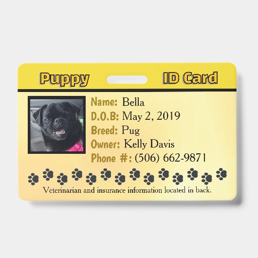 Carte d'identité de chiot - Badge jaune (Avant)