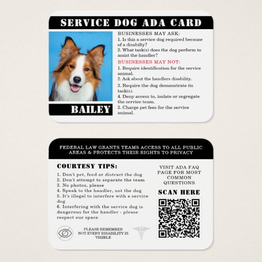 Carte d'identité photo de chien service Badge Etiq (Devant & derrière)