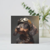 Carte Dieselpunk À poils durs Dachshund Steampunk (Debout devant)