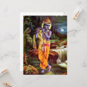 Carte Dieu hindou Krishna avec flûte (Devant/Arrière en situation)