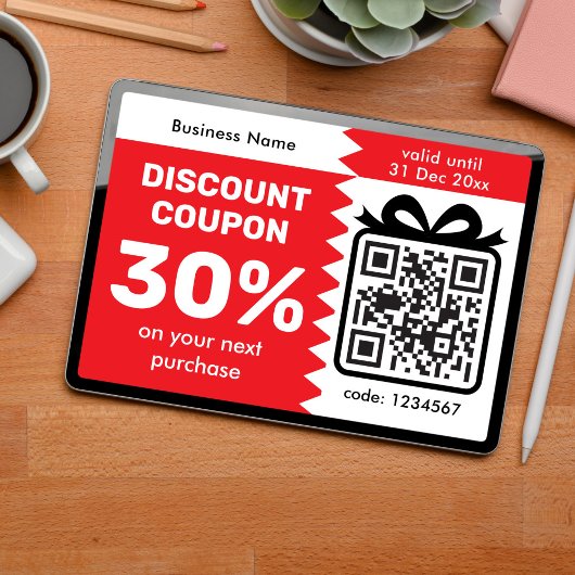 Carte Digital Discount Coupon With QR Code Logo Purple