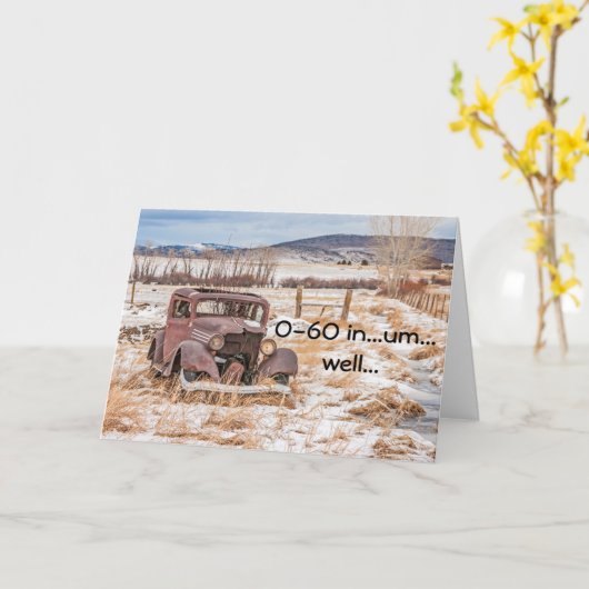 Carte Dilapidated, Rusty Antique Auto à Snow (Fleur jaune)