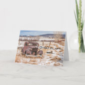 Carte Dilapidated, Rusty Antique Auto à Snow (Devant)