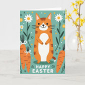 Carte d'illustration de chat de printemps heureux (Fleur jaune)