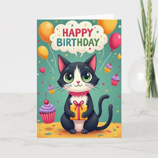 Carte d'illustration de chat joyeux (Devant)